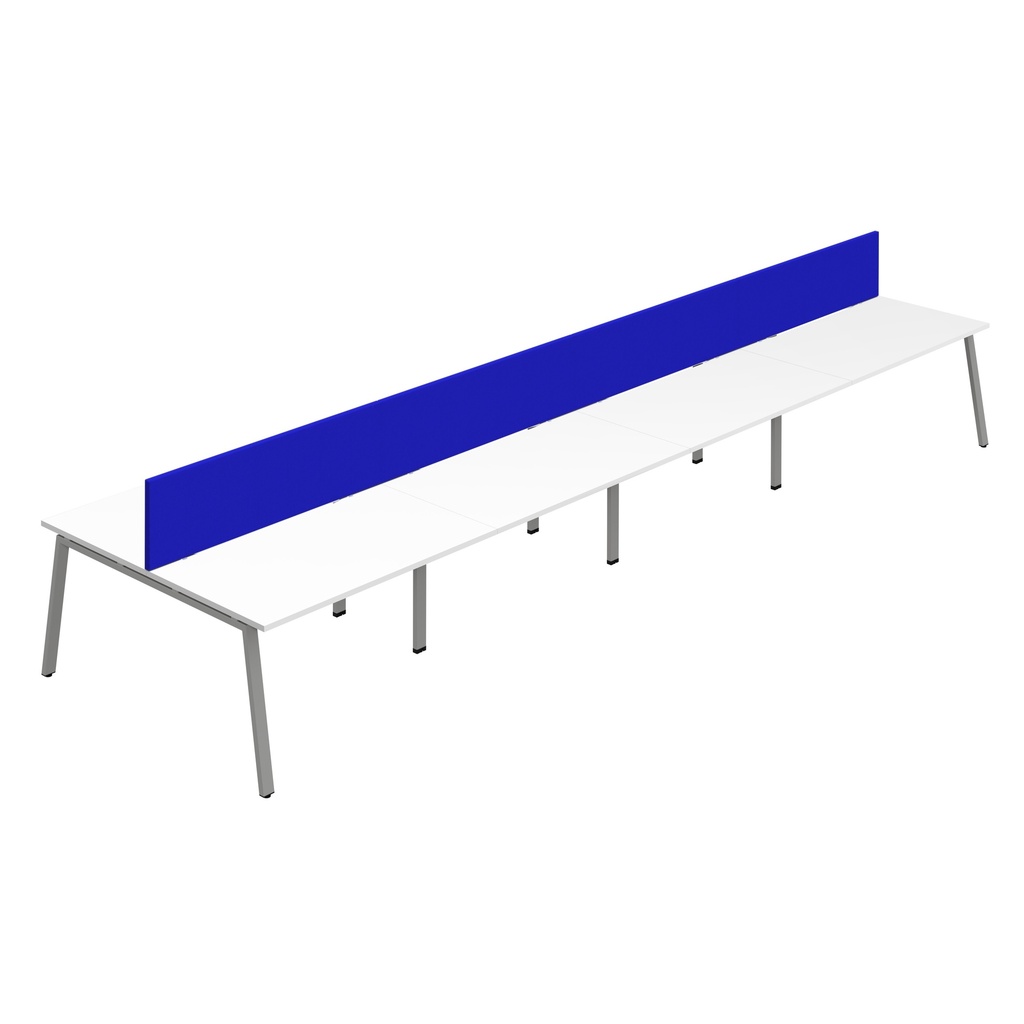 Synergy 8P Bench Desk|1600X800mm|A-Frame|White/Silver|Royal Blue Screen