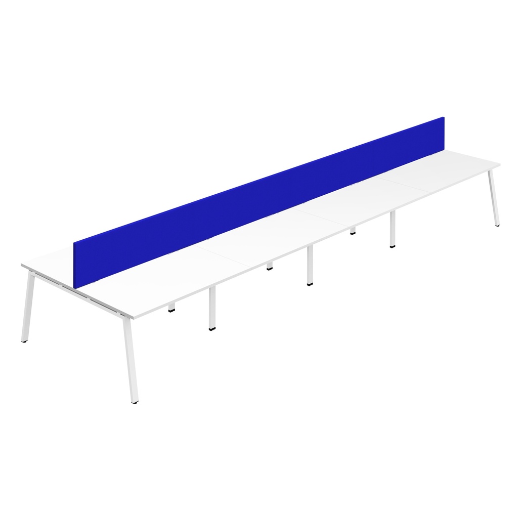 Synergy 8P Bench Desk|1600X800mm|A-Frame|White/White|Royal Blue Screen