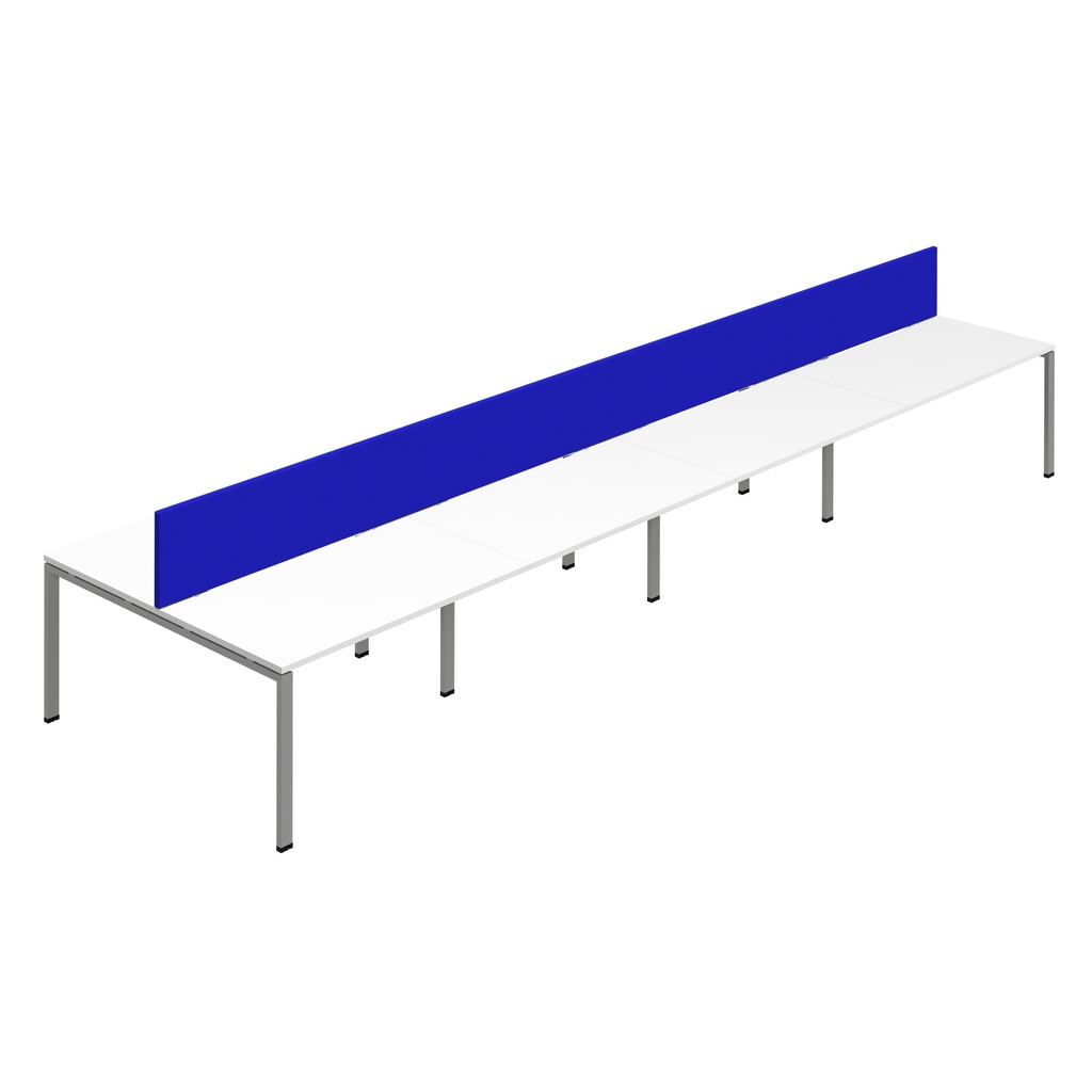 Synergy 8P Bench Desk|1600X800mm|GoalPost|White/Silver|Royal Blue Screen