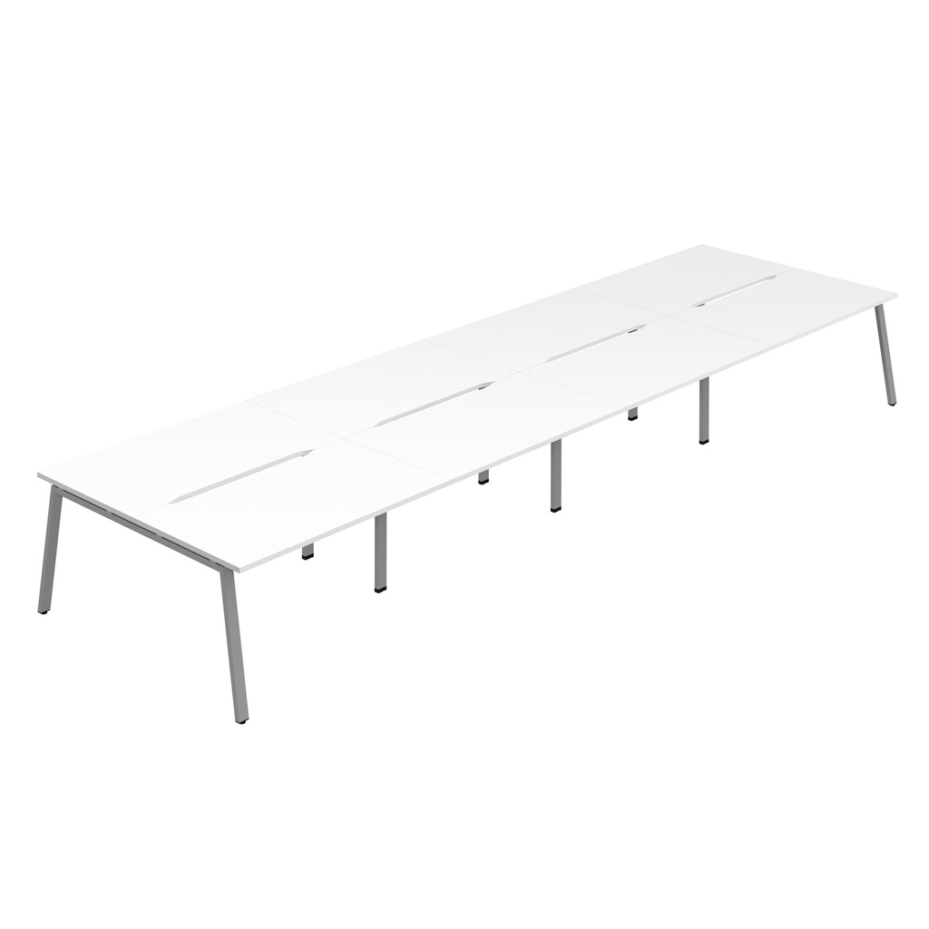 Synergy 8P Bench Desk|1400X800mm|A-Frame|White/Silver