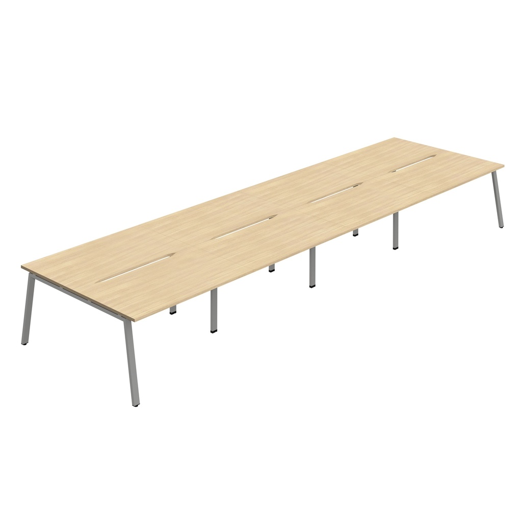 Synergy 8P Bench Desk|1600X800mm|A-Frame|NovaOak/Silver