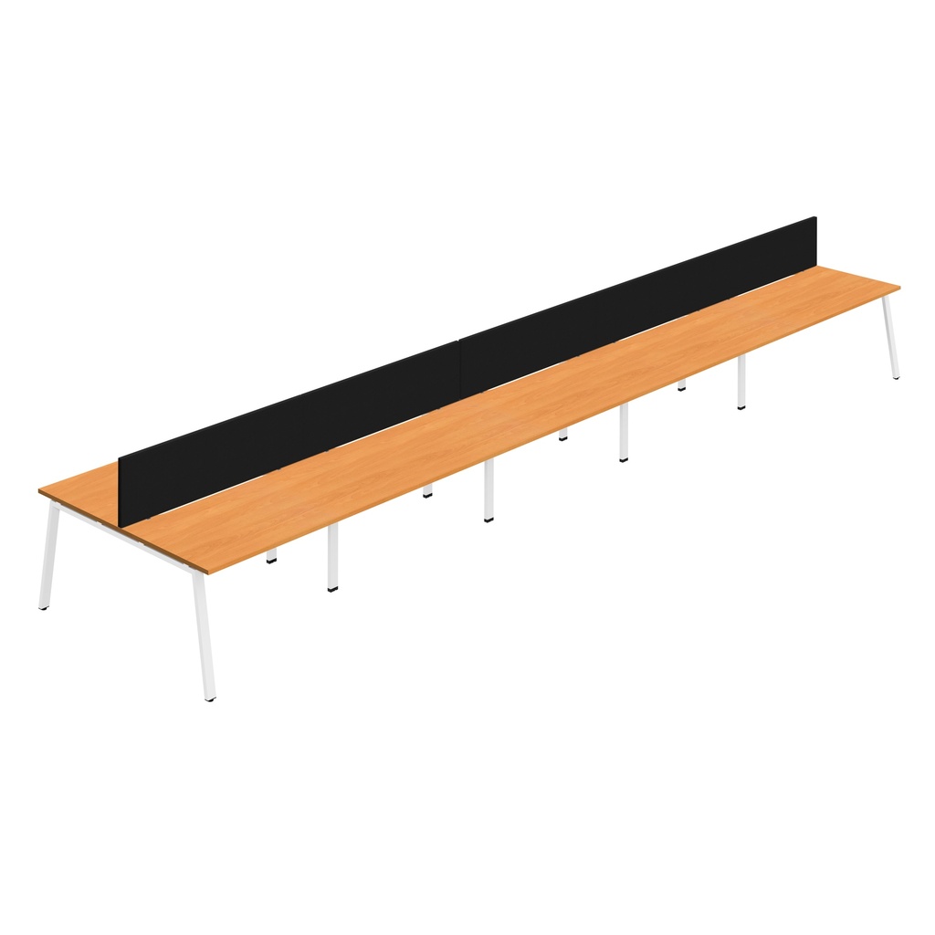 Synergy 10P Bench Desk|1200X800mm|A-Frame|Beech/White|Black Screen