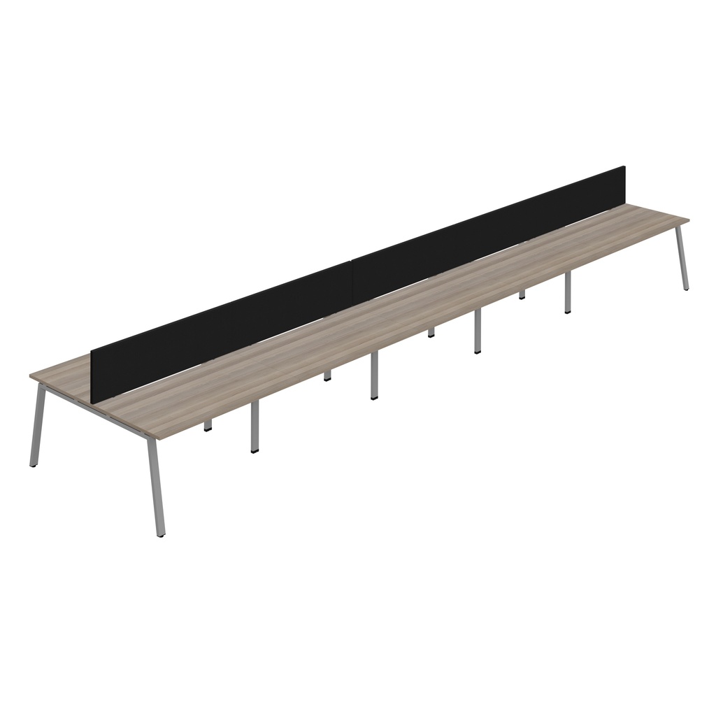 Synergy 10P Bench Desk|1200X800mm|A-Frame|GreyOak/Silver|Black Screen