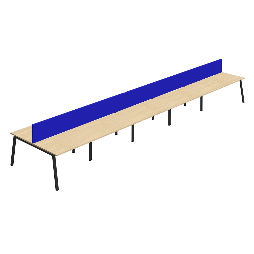 Synergy 10P Bench Desk|1400X800mm|A-Frame|NovaOak/Black|Royal Blue Screen