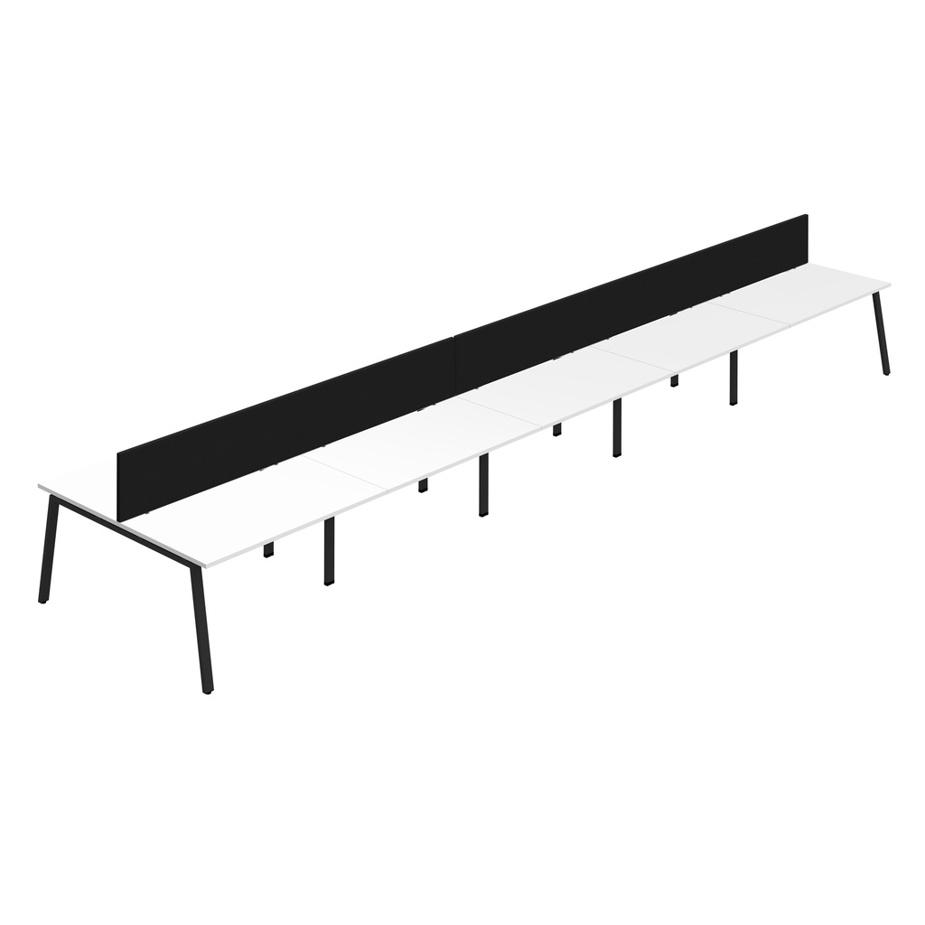 Synergy 10P Bench Desk|1400X800mm|A-Frame|White/Black|Black Screen