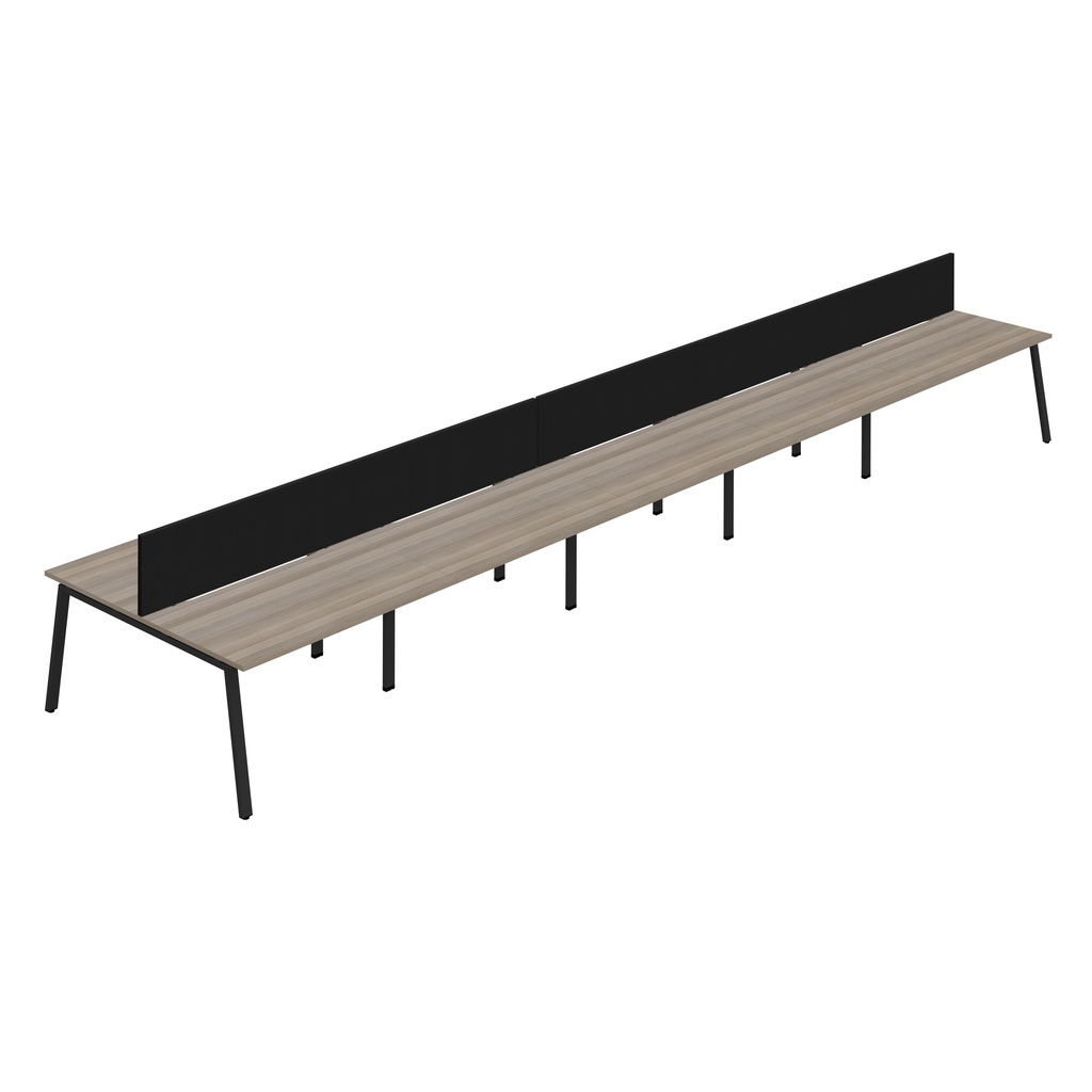 Synergy 10P Bench Desk|1600X800mm|A-Frame|GreyOak/Black|Black Screen