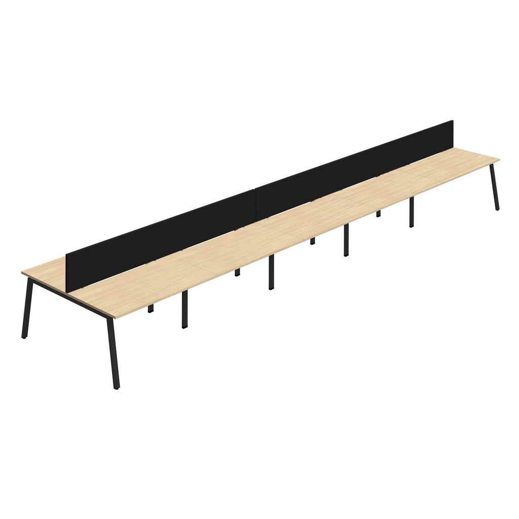 Synergy 10P Bench Desk|1600X800mm|A-Frame|NovaOak/Black|Black Screen