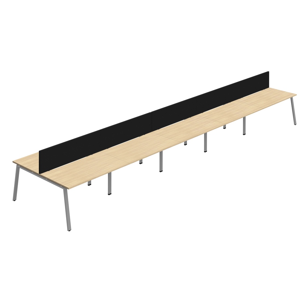Synergy 10P Bench Desk|1600X800mm|A-Frame|NovaOak/Silver|Black Screen
