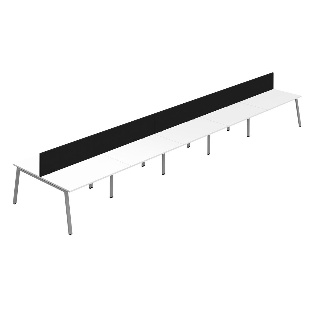 Synergy 10P Bench Desk|1600X800mm|A-Frame|White/Silver|Black Screen