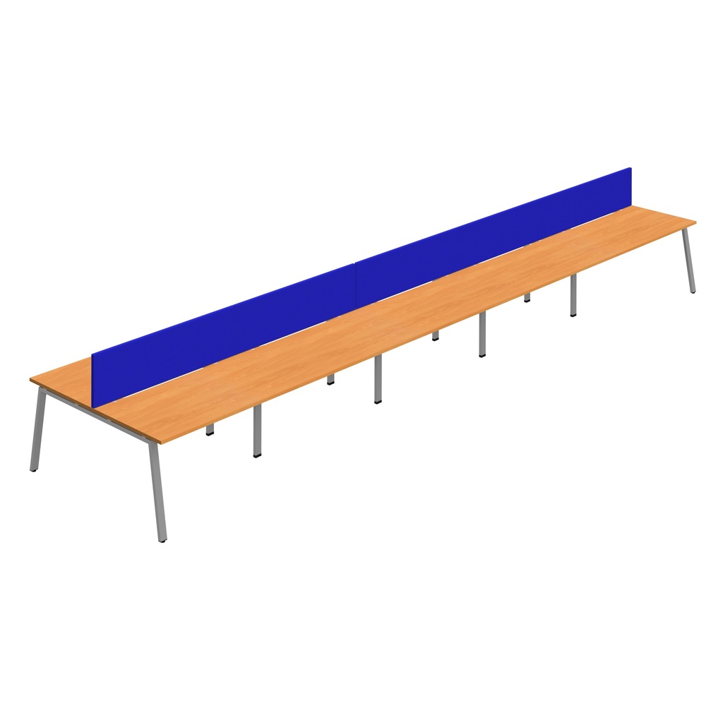 Synergy 10P Bench Desk|1200X800mm|A-Frame|Beech/Silver|Royal Blue Screen