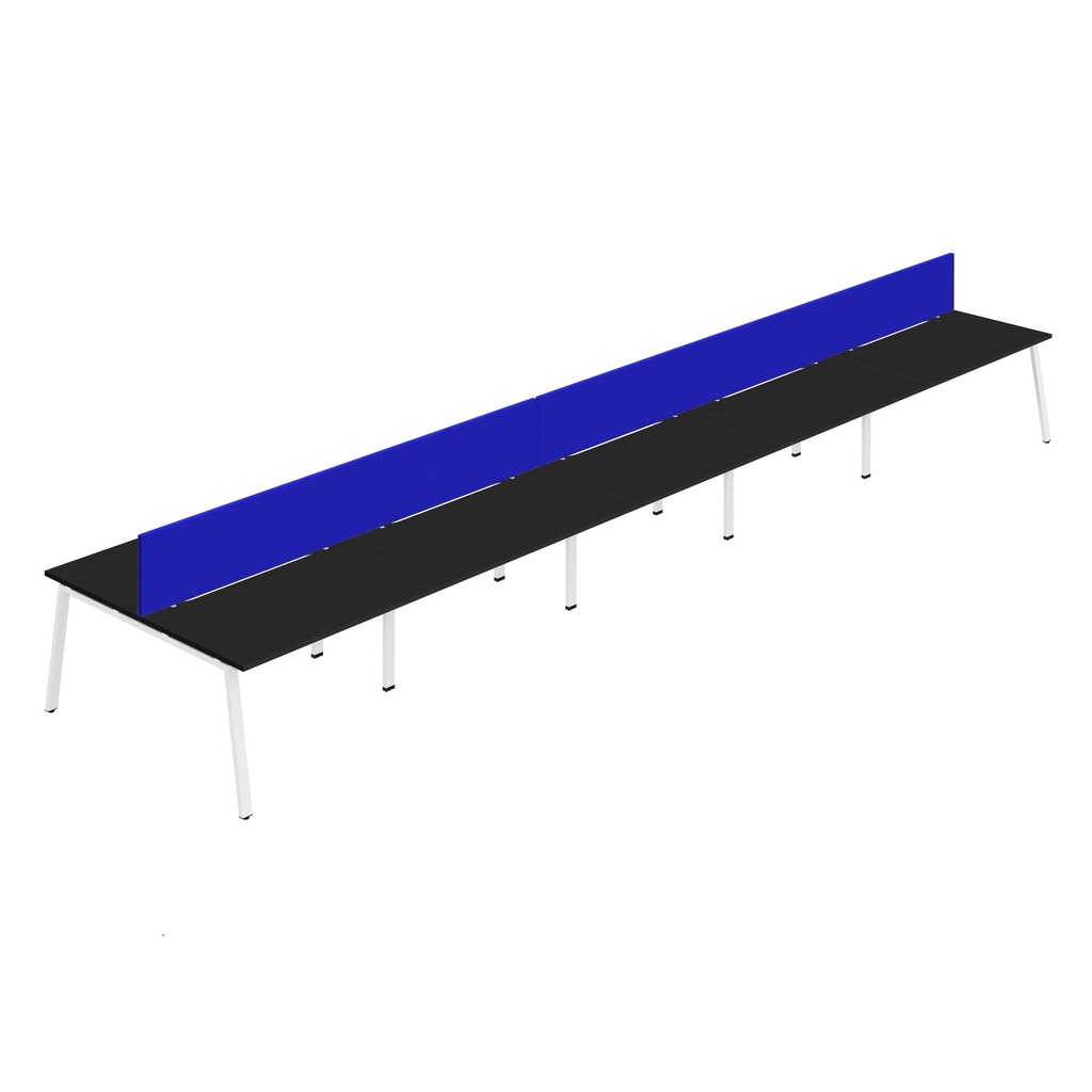 Synergy 10P Bench Desk|1200X800mm|A-Frame|Black/White|Royal Blue Screen