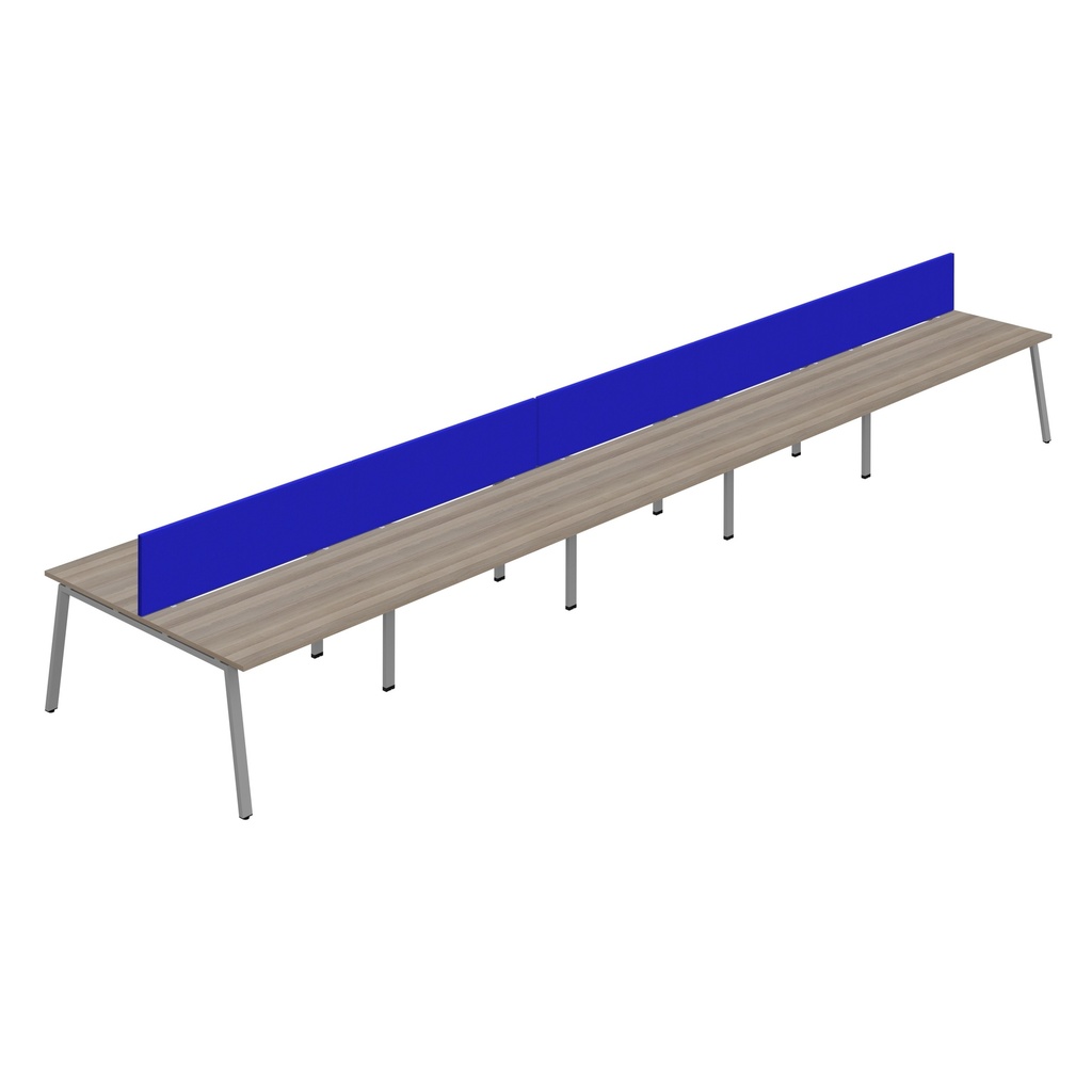 Synergy 10P Bench Desk|1200X800mm|A-Frame|GreyOak/Silver|Royal Blue Screen