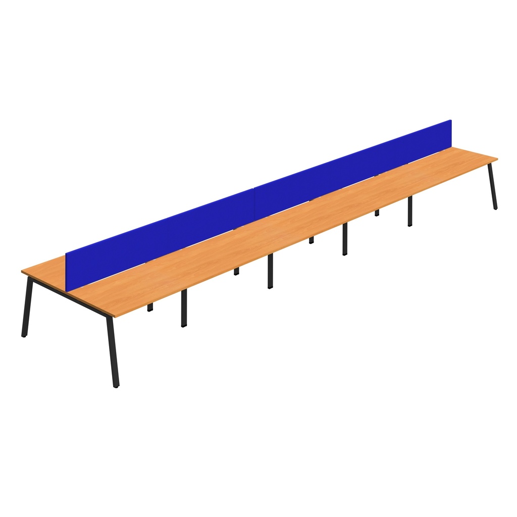 Synergy 10P Bench Desk|1400X800mm|A-Frame|Beech/Black|Royal Blue Screen