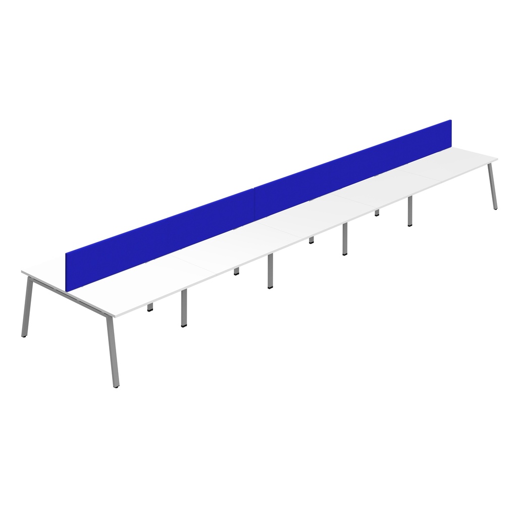 Synergy 10P Bench Desk|1400X800mm|A-Frame|White/Silver|Royal Blue Screen