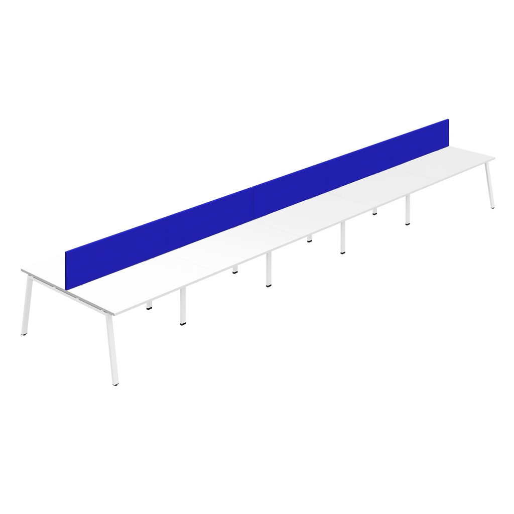 Synergy 10P Bench Desk|1400X800mm|A-Frame|White/White|Royal Blue Screen