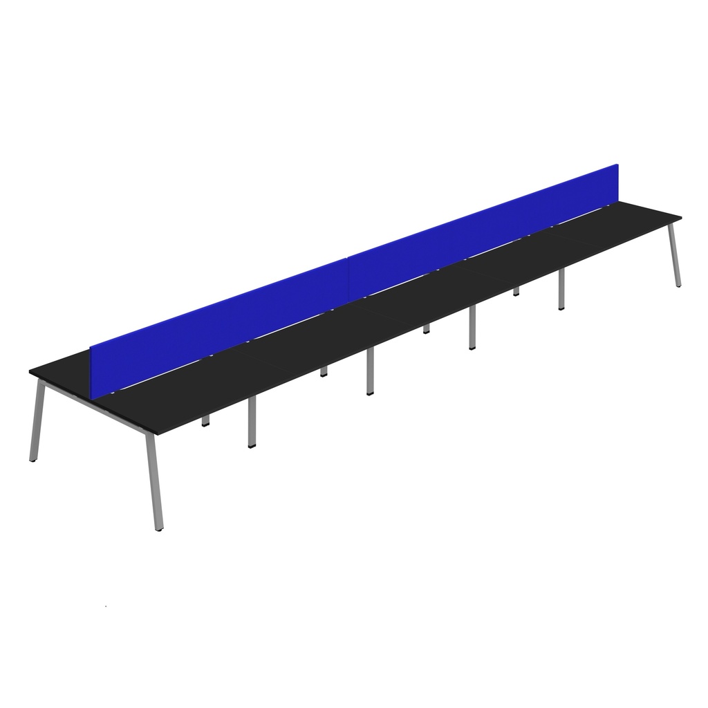 Synergy 10P Bench Desk|1600X800mm|A-Frame|Black/Silver|Royal Blue Screen