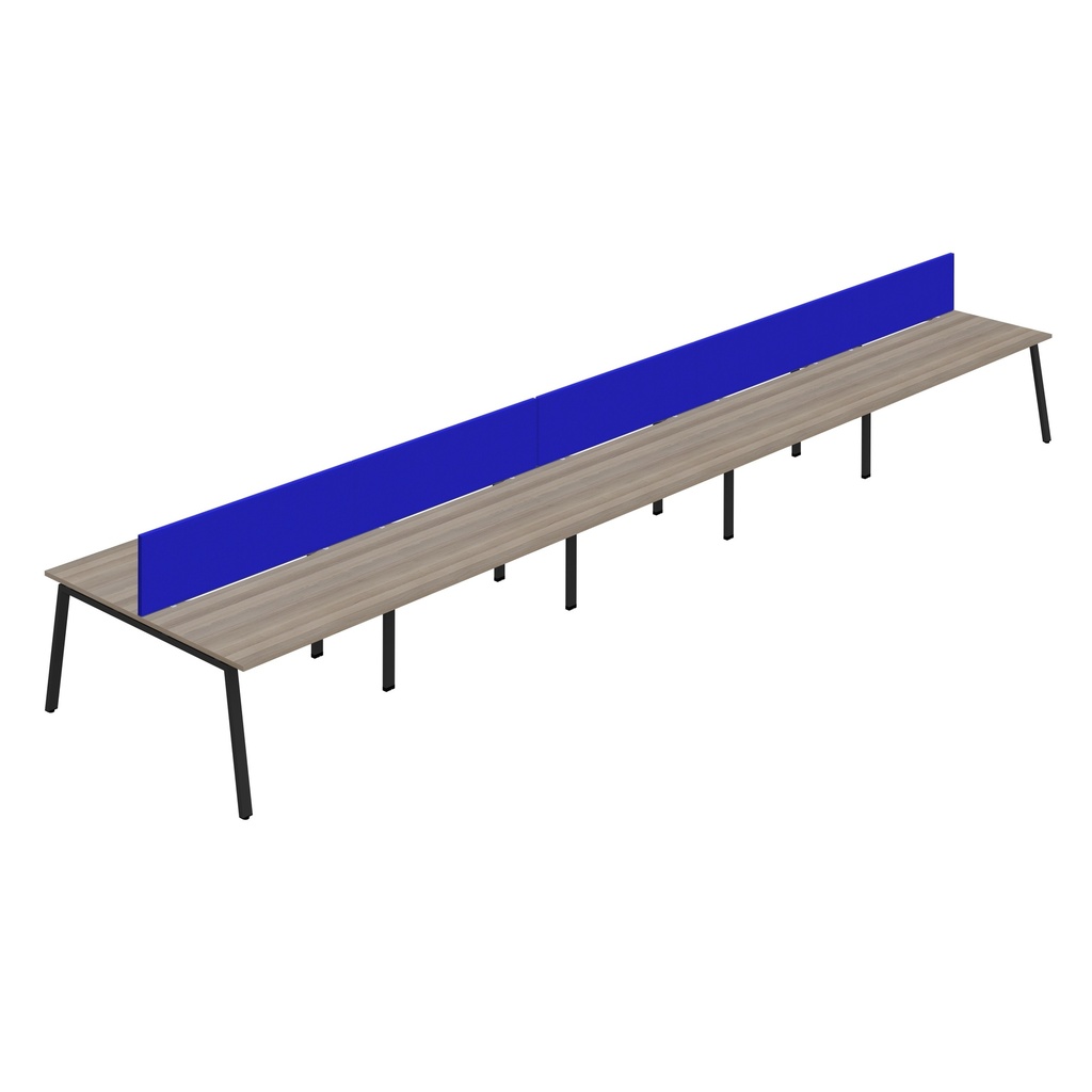 Synergy 10P Bench Desk|1600X800mm|A-Frame|GreyOak/Black|Royal Blue Screen