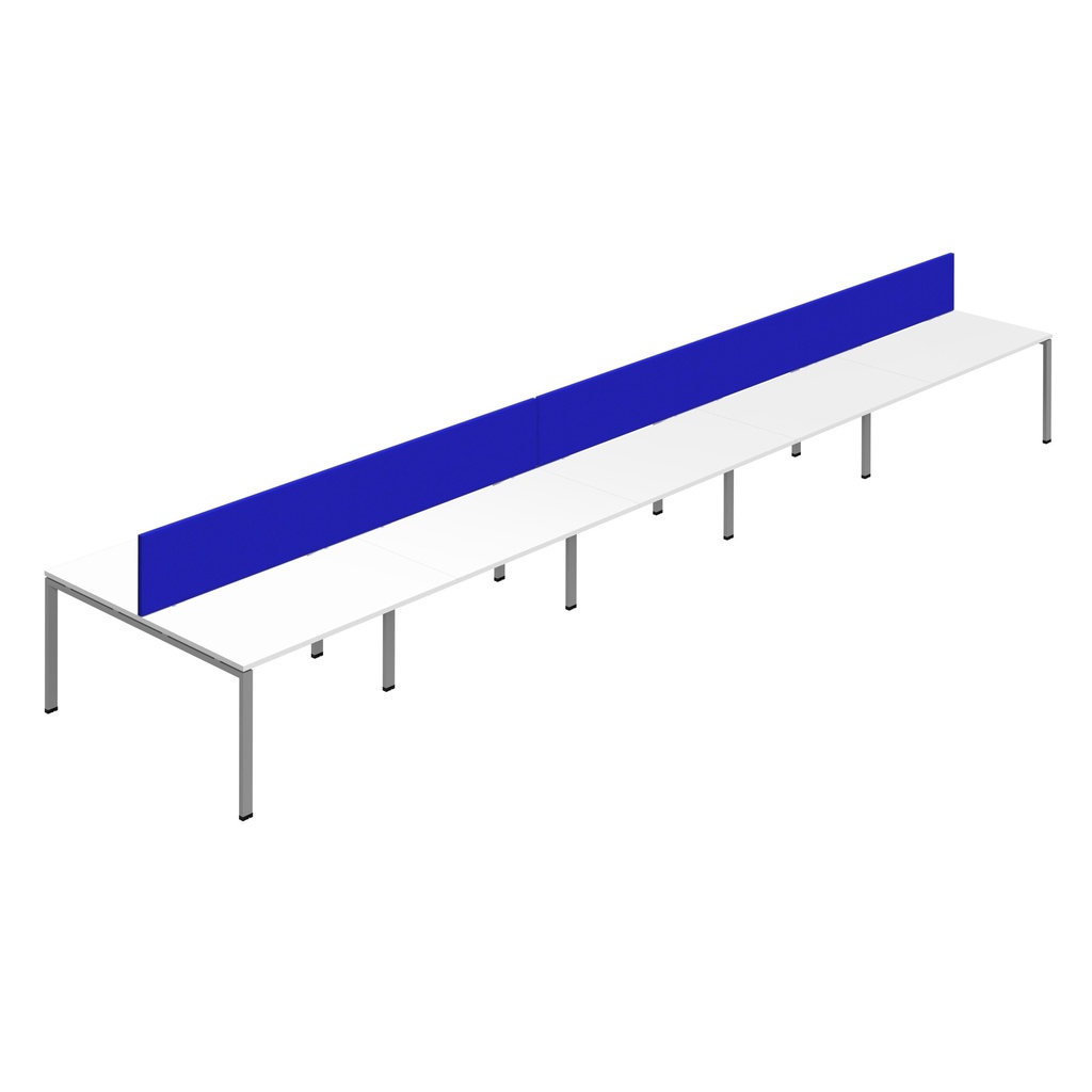Synergy 10P Bench Desk|1600X800mm|GoalPost|White/Silver|Royal Blue Screen