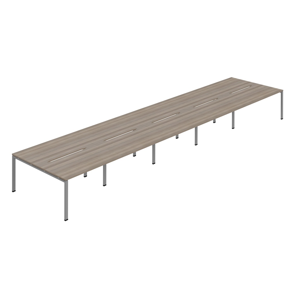 Synergy 10P Bench Desk|1600X800mm|GoalPost|GreyOak/Silver