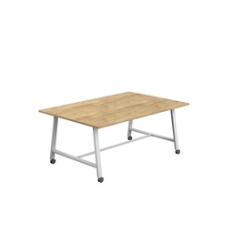 [T-LOW-MM-1810WHTNNO] Titan Mobile Low Maker Rectangular Table (FSC) | 1800 X 1000 | White/Natural Nebraska Oak