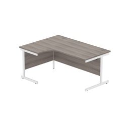 [CORE1612LHSUGOAKWH] Office Left Hand Corner Desk With Steel Single Upright Cantilever Frame (Fsc) | 1600X1200 | Alaskan Grey Oak/White