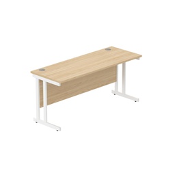 [CORE1660DUOKWH] Office Rectangular Desk With Steel Double Upright Cantilever Frame (Fsc) | 1600X600 | Canadian Oak/White