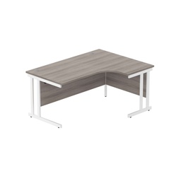 [CORE1612RHDUGOAKWH] Office Right Hand Corner Desk With Steel Double Upright Cantilever Frame (Fsc) | 1600X1200 | Alaskan Grey Oak/White