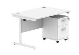 [COREBUNSU1280WHTWH2] Single Upright Rectangular Desk + 2 Drawer Mobile Under Desk Pedestal (FSC) | 1200 X 800 | Arctic White/White