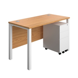 [GPBUN1260SS3NOWH] Goal Post Rectangular Desk + 3 Drawer Slimline Steel Pedestal (FSC) | 1200x600 | Nova oak/White | 