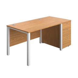 [GPBUN1280DHNOWH] Goal Post Rectangular Desk + 3 Drawer Desk High Pedestal (FSC) | 1200x800 | Nova oak/White | 