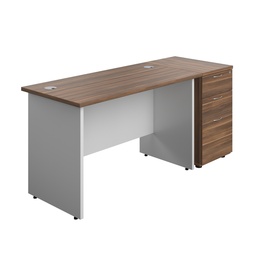 [PAN1260BUNDHDWWH] Panel Plus Rectangular Desk + Matching 3 Drawer Desk High Pedestal Bundle (FSC) | 600 Pedestal | 1200X600 | Dark Walnut/White