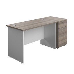 [PAN1260BUNDHGOWH] Panel Plus Rectangular Desk + Matching 3 Drawer Desk High Pedestal Bundle (FSC) | 600 Pedestal | 1200X600 | Grey Oak/White