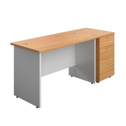 [PAN1260BUNDHNOWH] Panel Plus Rectangular Desk + Matching 3 Drawer Desk High Pedestal Bundle (FSC) | 600 Pedestal | 1200X600 | Nova Oak/White