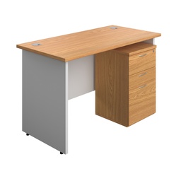 [PAN1260BUNUDNOWH] Panel Plus Rectangular Desk + 3 Drawer Under Desk Pedestal Bundle (FSC) | 1200X600 | Nova Oak/White | 