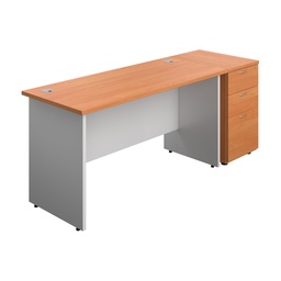 [PAN1460BUNDHBEWH] Panel Plus Rectangular Desk + Matching 3 Drawer Desk High Pedestal Bundle (FSC) | 600 Pedestal | 1400X600 | Beech/White