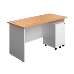 [PAN1460BUNS3NOWH] Panel Plus Rectangular Desk + 3 Drawer Steel Pedestal Bundle (FSC) | 1400X600 | Nova Oak/White | 