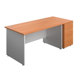 [PAN1480BUNDHBEWH] Panel Plus Rectangular Desk + Matching 3 Drawer Desk High Pedestal Bundle (FSC) | 800 Pedestal | 1400X800 | Beech/White