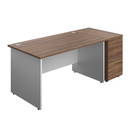 [PAN1480BUNDHDWWH] Panel Plus Rectangular Desk + Matching 3 Drawer Desk High Pedestal Bundle (FSC) | 800 Pedestal | 1400X800 | Dark Walnut/White