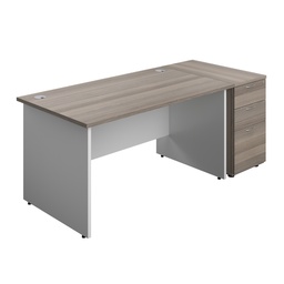 [PAN1480BUNDHGOWH] Panel Plus Rectangular Desk + Matching 3 Drawer Desk High Pedestal Bundle (FSC) | 800 Pedestal | 1400X800 | Grey Oak/White