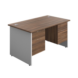 [PAN1480BUNF5DWWH] Panel Plus Rectangular Desk + 2 & 3 Drawer Fixed Pedestal Bundle (FSC) | 1400X800 | Dark Walnut/White | 