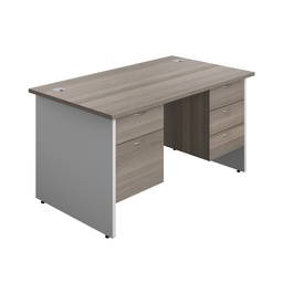 [PAN1480BUNF5GOWH] Panel Plus Rectangular Desk + 2 & 3 Drawer Fixed Pedestal Bundle (FSC) | 1400X800 | Grey Oak/White | 