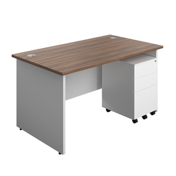 [PAN1480BUNS3DWWH] Panel Plus Rectangular Desk + 3 Drawer Steel Pedestal Bundle (FSC) | 1400X800 | Dark Walnut/White | 