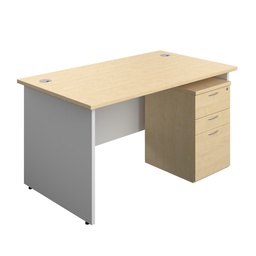 [PAN1480BUNUDMAWH] Panel Plus Rectangular Desk + 3 Drawer Under Desk Pedestal Bundle (FSC) | 1400X800 | Maple/White | 