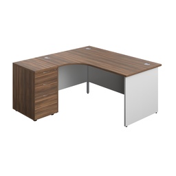 [PAN1612BUNLDWWH] Panel Plus Left Radial Desk + Matching 3 Drawer Desk High Pedestal Bundle (FSC) | 600 Pedestal | 1600X1200 | Dark Walnut/White