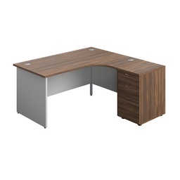 [PAN1612BUNRDWWH] Panel Plus Right Radial Desk + Matching 3 Drawer Desk High Pedestal Bundle (FSC) | 600 Pedestal | 1600X1200 | Dark Walnut/White