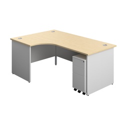 [PAN1812BUNLSS3WHMAWH] Panel Plus Left Radial Desk + 3 Drawer White Slimline Steel Mobile Pedestal Bundle (FSC) | 1800X1200 | Maple/White | 