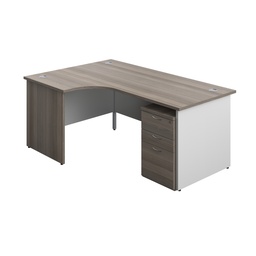 [PAN1812BUNLUDGOWH] Panel Plus Left Radial Desk + 3 Drawer Under Desk Pedestal Bundle (FSC) | 1800X1200 | Grey Oak/White | 