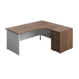 [PAN1812BUNRDWWH] Panel Plus Right Radial Desk + Matching 3 Drawer Desk High Pedestal Bundle (FSC) | 600 Pedestal | 1800X1200 | Dark Walnut/White