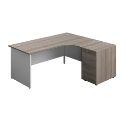[PAN1812BUNRGOWH] Panel Plus Right Radial Desk + Matching 3 Drawer Desk High Pedestal Bundle (FSC) | 600 Pedestal | 1800X1200 | Grey Oak/White