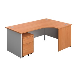[PAN1812BUNRM2BEWH] Panel Plus Right Radial Desk + 2 Drawer Mobile Pedestal Bundle (FSC) | 1800X1200 | Beech/White | 